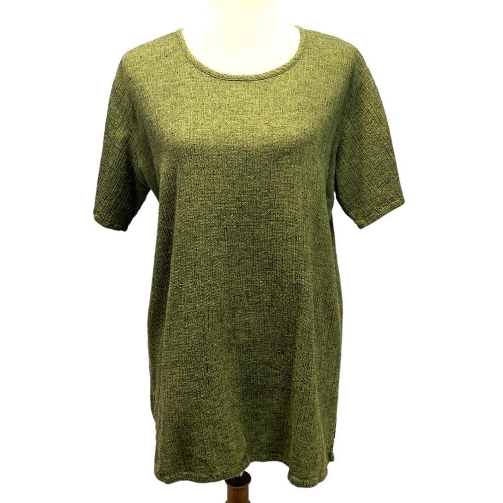 Flax Green Linen Blend Short Sleeve Tunic Top Women’s Small - Picture 9 of 9